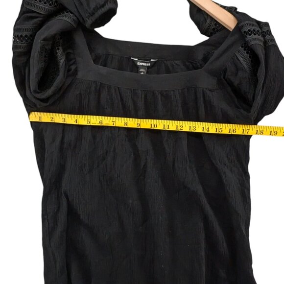 Express Square Neck Blouse Womens Black Long Balloon Sleeve Pullover Top Size S - Picture 6 of 10